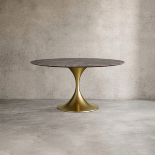 Saint Germain Round Stone Dining Table with Modern Steel Base: Contemporary Dining Room Leisure & Gathering Round Dining Table