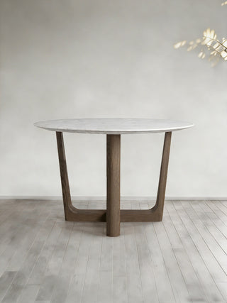 Saint Germain Carrara Marble Top Round Dining Table with Wood Rennes Base: Modern Luxury Dining Room Leisure & Gathering Round Dining Table