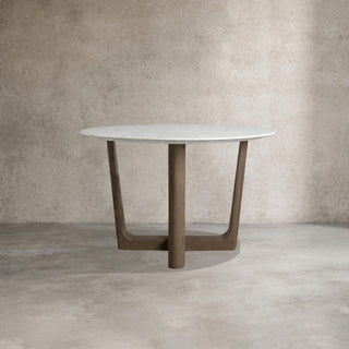 Saint Germain Carrara Marble Top Round Dining Table with Wood Rennes Base: Modern Luxury Dining Room Leisure & Gathering Round Dining Table