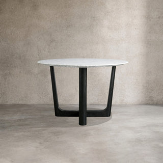 Saint Germain Carrara Marble Top Round Dining Table with Wood Rennes Base: Modern Luxury Dining Room Leisure & Gathering Round Dining Table