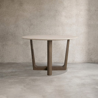 Saint Germain Carrara Marble Top Round Dining Table with Wood Rennes Base: Modern Luxury Dining Room Leisure & Gathering Round Dining Table
