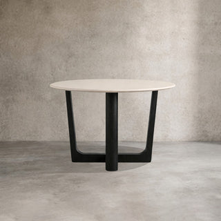 Saint Germain Carrara Marble Top Round Dining Table with Wood Rennes Base: Modern Luxury Dining Room Leisure & Gathering Round Dining Table