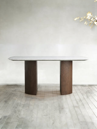 Saint Germain Stone Marble Top Dining Table with Wood Dauphine Base: Modern Natural Dining Room Leisure & Gathering Dining Table