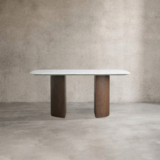 Saint Germain Stone Marble Top Dining Table with Wood Dauphine Base: Modern Natural Dining Room Leisure & Gathering Dining Table
