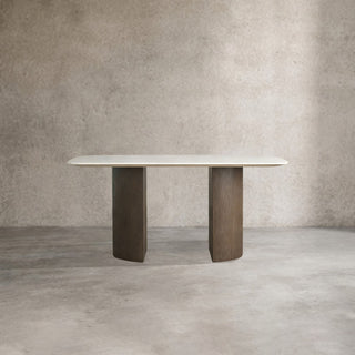 Saint Germain Stone Marble Top Dining Table with Wood Dauphine Base: Modern Natural Dining Room Leisure & Gathering Dining Table