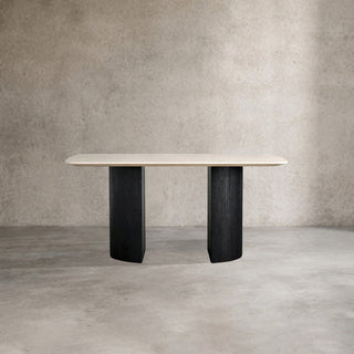 Saint Germain Stone Marble Top Dining Table with Wood Dauphine Base: Modern Natural Dining Room Leisure & Gathering Dining Table