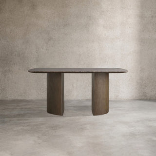 Saint Germain Stone Marble Top Dining Table with Wood Dauphine Base: Modern Natural Dining Room Leisure & Gathering Dining Table