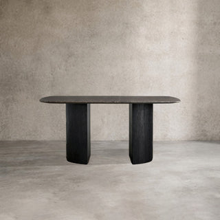 Saint Germain Stone Marble Top Dining Table with Wood Dauphine Base: Modern Natural Dining Room Leisure & Gathering Dining Table