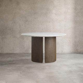 Saint Germain Round Marble Top Dining Table with Wood Dauphine