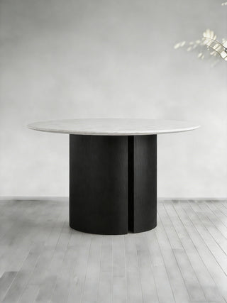 Saint Germain Round Marble Top Dining Table with Wood Dauphine