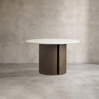 Saint Germain Round Marble Top Dining Table with Wood Dauphine
