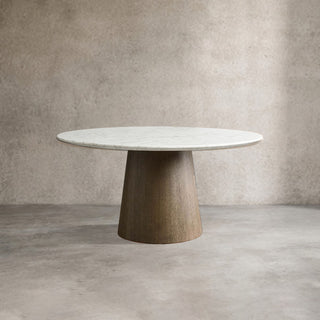 Saint Germain Round Marble Top Dining Table with Wood Toulouse Base
