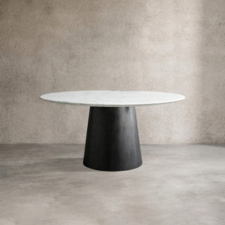 Saint Germain Round Marble Top Dining Table with Wood Toulouse Base