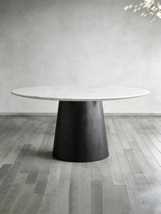 Saint Germain Round Marble Top Dining Table with Wood Toulouse Base