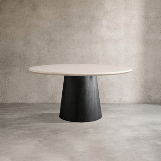 Saint Germain Round Marble Top Dining Table with Wood Toulouse Base