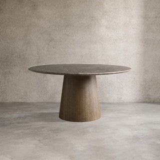 Saint Germain Round Marble Top Dining Table with Wood Toulouse Base