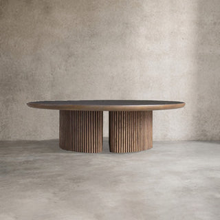 Astor Round Marble Top Coffee Table (Reeded Oak Base)