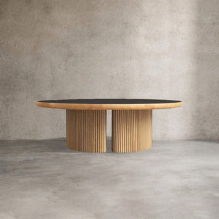 Astor Round Marble Top Coffee Table (Reeded Oak Base)