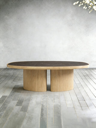 Astor Round Marble Top Coffee Table (Reeded Oak Base)