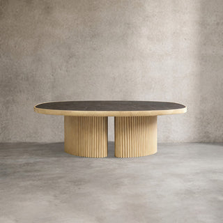 Astor Round Marble Top Coffee Table (Reeded Oak Base)