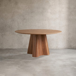 Cortina Round Dining Table (American Walnut, Sculptural Wave Base): Modern Art-Style Dining Room Meal Table