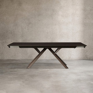 Powell Expandable Wood Dining Table (Steel Base): Modern Minimalist Dining Room Meal Table