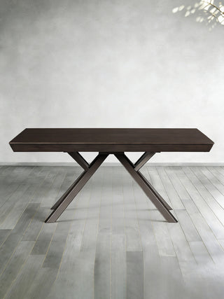 Powell Expandable Wood Dining Table (Steel Base): Modern Minimalist Dining Room Meal Table