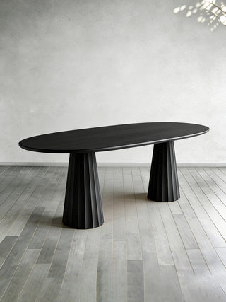 Brank Oval Dining Table (Faceted Cone Base, Beveled Edge): Modern Design-Style Dining Room Meal Table