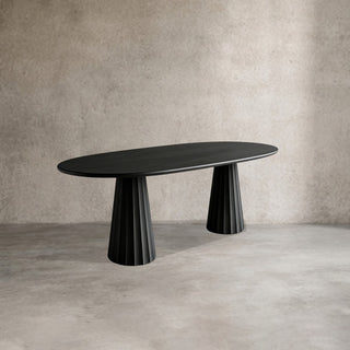 Brank Oval Dining Table (Faceted Cone Base, Beveled Edge): Modern Design-Style Dining Room Meal Table