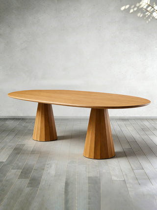 Brank Oval Dining Table (Faceted Cone Base, Beveled Edge): Modern Design-Style Dining Room Meal Table