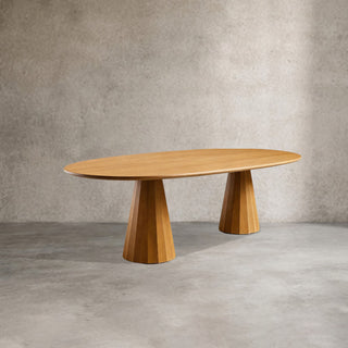Brank Oval Dining Table (Faceted Cone Base, Beveled Edge): Modern Design-Style Dining Room Meal Table