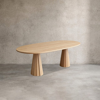Brank Oval Dining Table (Faceted Cone Base, Beveled Edge): Modern Design-Style Dining Room Meal Table