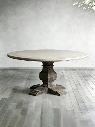 Serra Ribbon Poplar Wood Round Dining Table: Retro Casual-Style Dining Room Meal Table