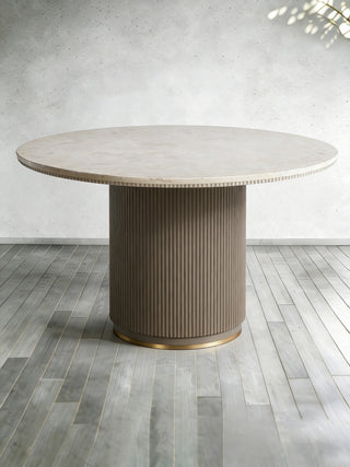 Canodi Marble Top Dining Table (Wood Fluted Base)