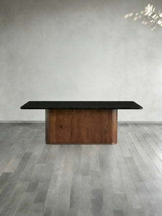 Caden Dining Table (Black Marquina Stone Top, Walnut Base): Modern Light Luxury Dining Room Table