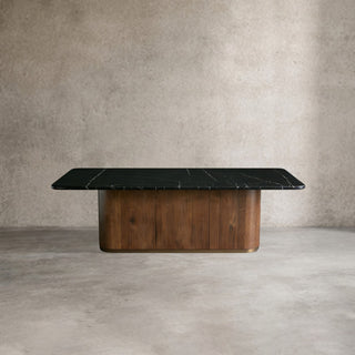 Caden Dining Table (Black Marquina Stone Top, Walnut Base): Modern Light Luxury Dining Room Table