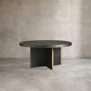 Mihaela Oak Round Dining Table (Wine Barrel Finish)