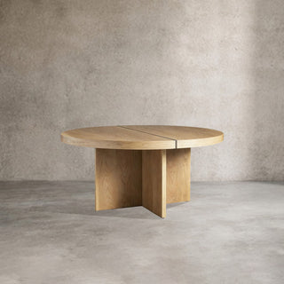 Mihaela Oak Round Dining Table (Wine Barrel Finish)
