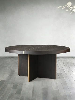 Mihaela Oak Round Dining Table (Wine Barrel Finish)
