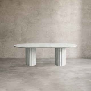 Danae Stone Dining Table (Marble Pedestal Base): Elegant Light Luxury Dining Room Table