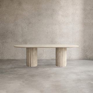 Danae Stone Dining Table (Marble Pedestal Base): Elegant Light Luxury Dining Room Table