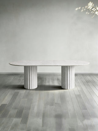 Danae Stone Dining Table (Marble Pedestal Base): Elegant Light Luxury Dining Room Table