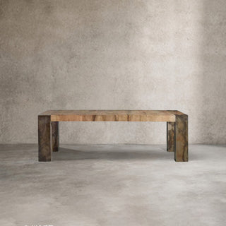Telluride Rectangle Dining Table (Mexican Oak, Oxidized Steel Base)