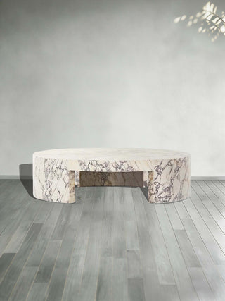 Veneta Round Carrara Marble Coffee Table Living Room Wood Center Tea Table