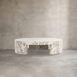 Veneta Round Carrara Marble Coffee Table Living Room Wood Center Tea Table