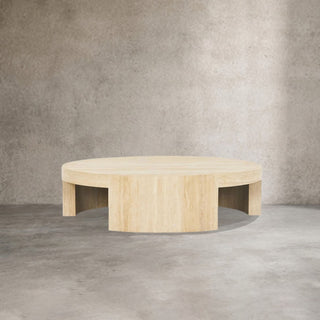 Veneta Round Carrara Marble Coffee Table Living Room Wood Center Tea Table