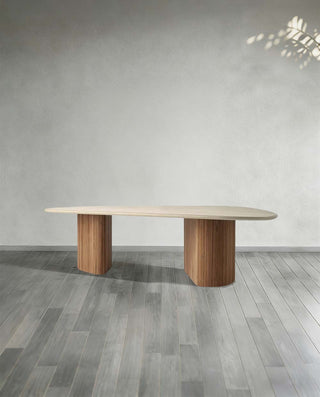 Alesso Reeded Reclaimed Teak Outdoor Dining Table | Weather-Resistant Concrete Composite Top