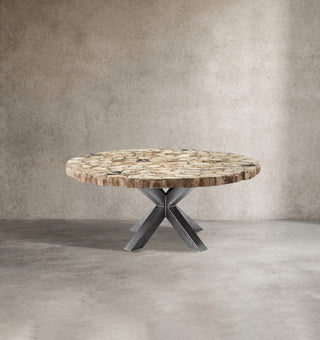 Petra Round Stone Top Dining Table - Artisan Crafted Natural Petrified Wood & Marble Table