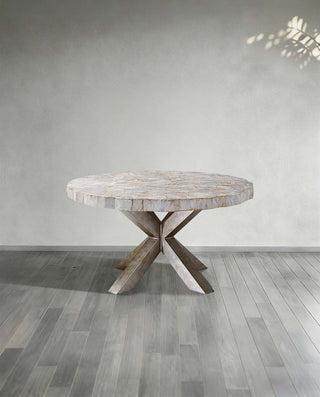Petra Round Stone Top Dining Table - Artisan Crafted Natural Petrified Wood & Marble Table