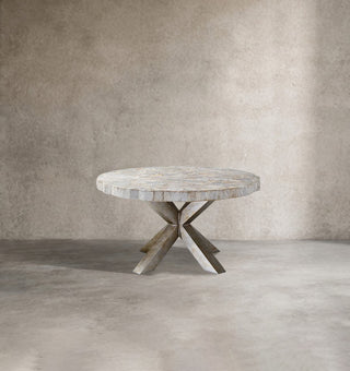 Petra Round Stone Top Dining Table - Artisan Crafted Natural Petrified Wood & Marble Table